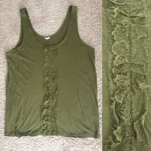 Green Cotton Tank Top with Ruffle J.Crew